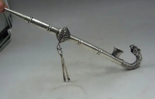 Chinese Collectible Handwork Old Tibetan Silver Dragon Smoking Tool pipe