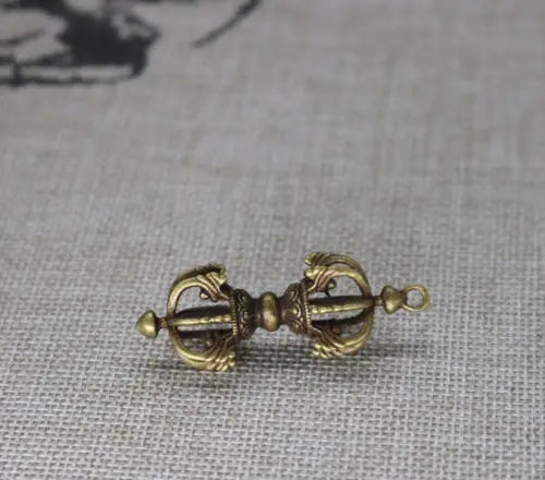 Chinese  Collectibles Pure Brass Tibetan Vajra Dorje Small Pendant Statue