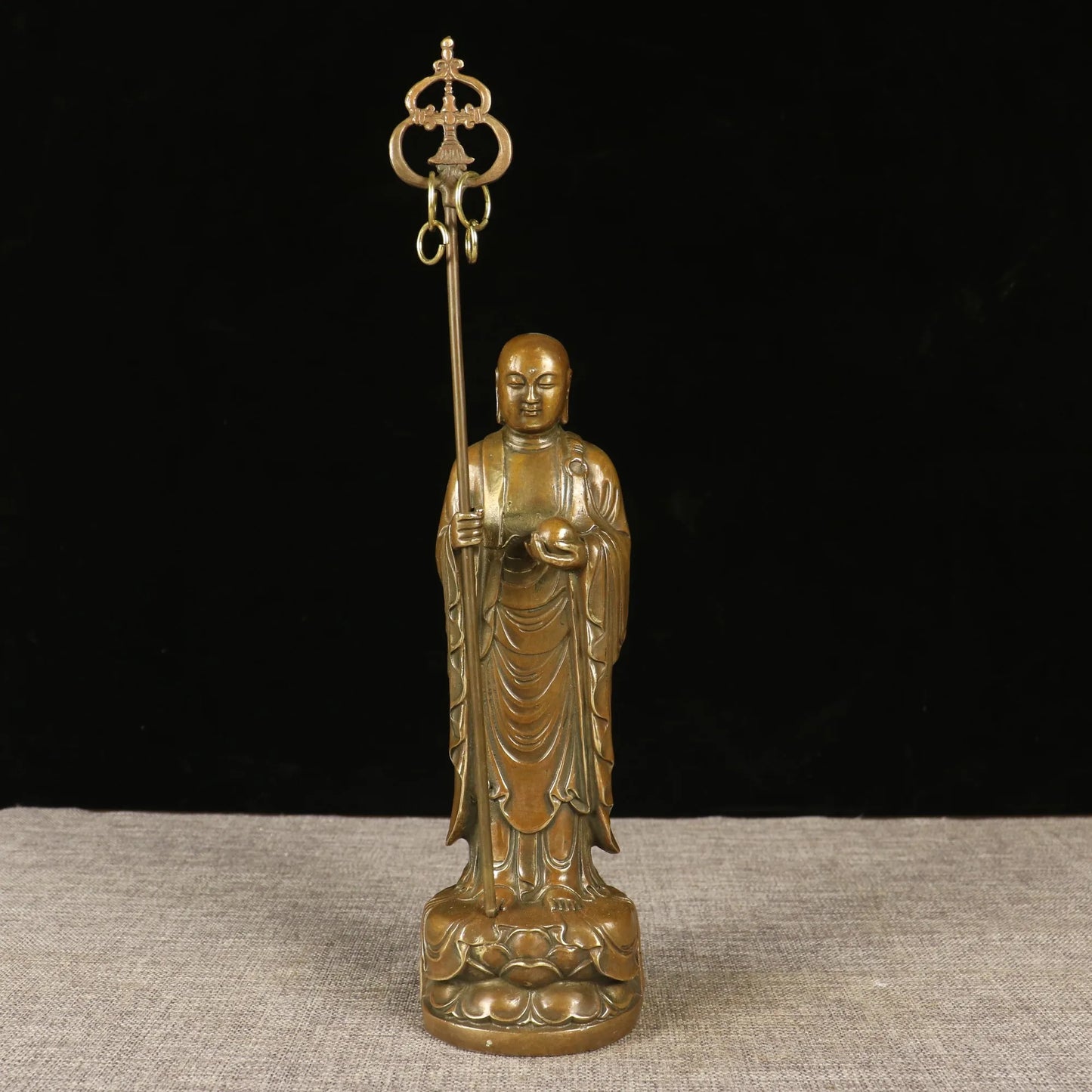 Chinese Collection Brass Ksitigarbha Bodhisattva Stand Statue 25cm