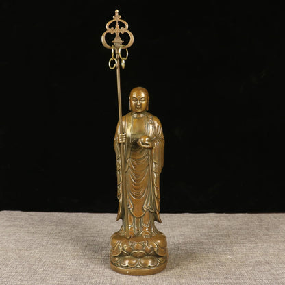 Chinese Collection Brass Ksitigarbha Bodhisattva Stand Statue 25cm