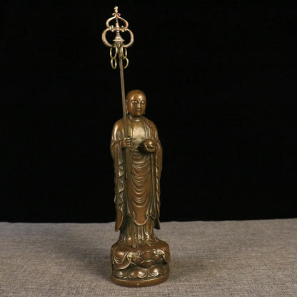 Chinese Collection Brass Ksitigarbha Bodhisattva Stand Statue 25cm