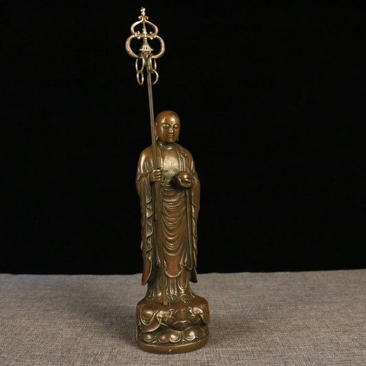 Chinese Collection Brass Ksitigarbha Bodhisattva Stand Statue 25cm