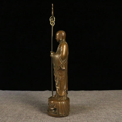 Chinese Collection Brass Ksitigarbha Bodhisattva Stand Statue 25cm