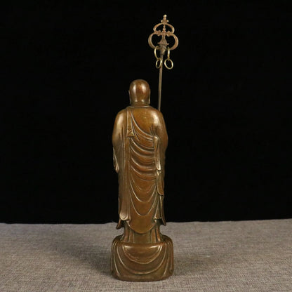 Chinese Collection Brass Ksitigarbha Bodhisattva Stand Statue 25cm