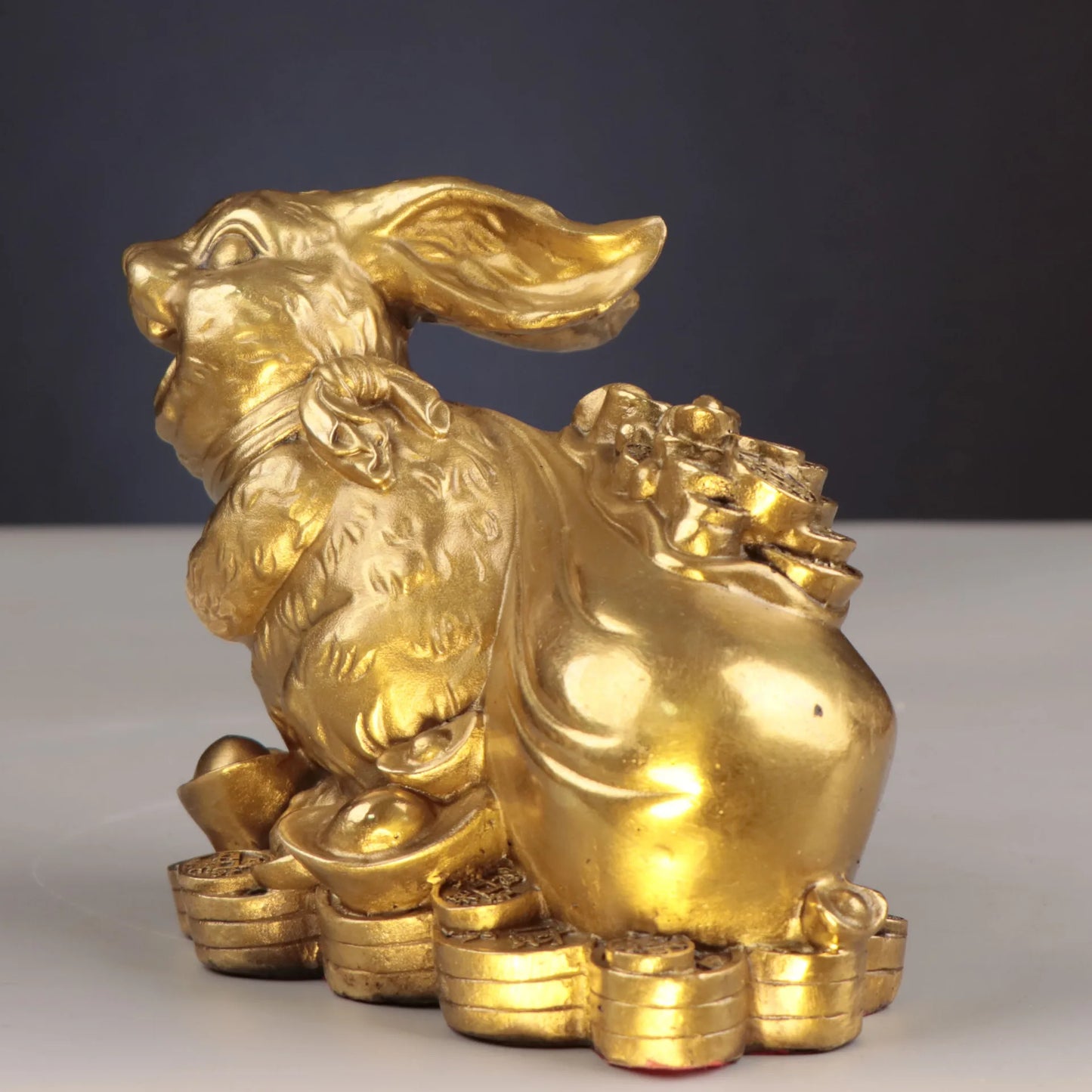 Chinese Collection Brass Wealth Chinese Zodiac Rabbit Crafts Decoration Statue