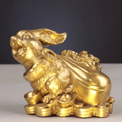 Chinese Collection Brass Wealth Chinese Zodiac Rabbit Crafts Decoration Statue