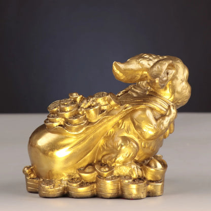 Chinese Collection Brass Wealth Chinese Zodiac Rabbit Crafts Decoration Statue
