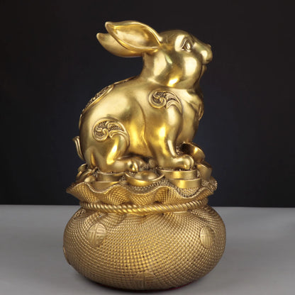 Chinese Collection Carving Brass Wealth FU Rabbit Crafts Decoration Statue A Pair