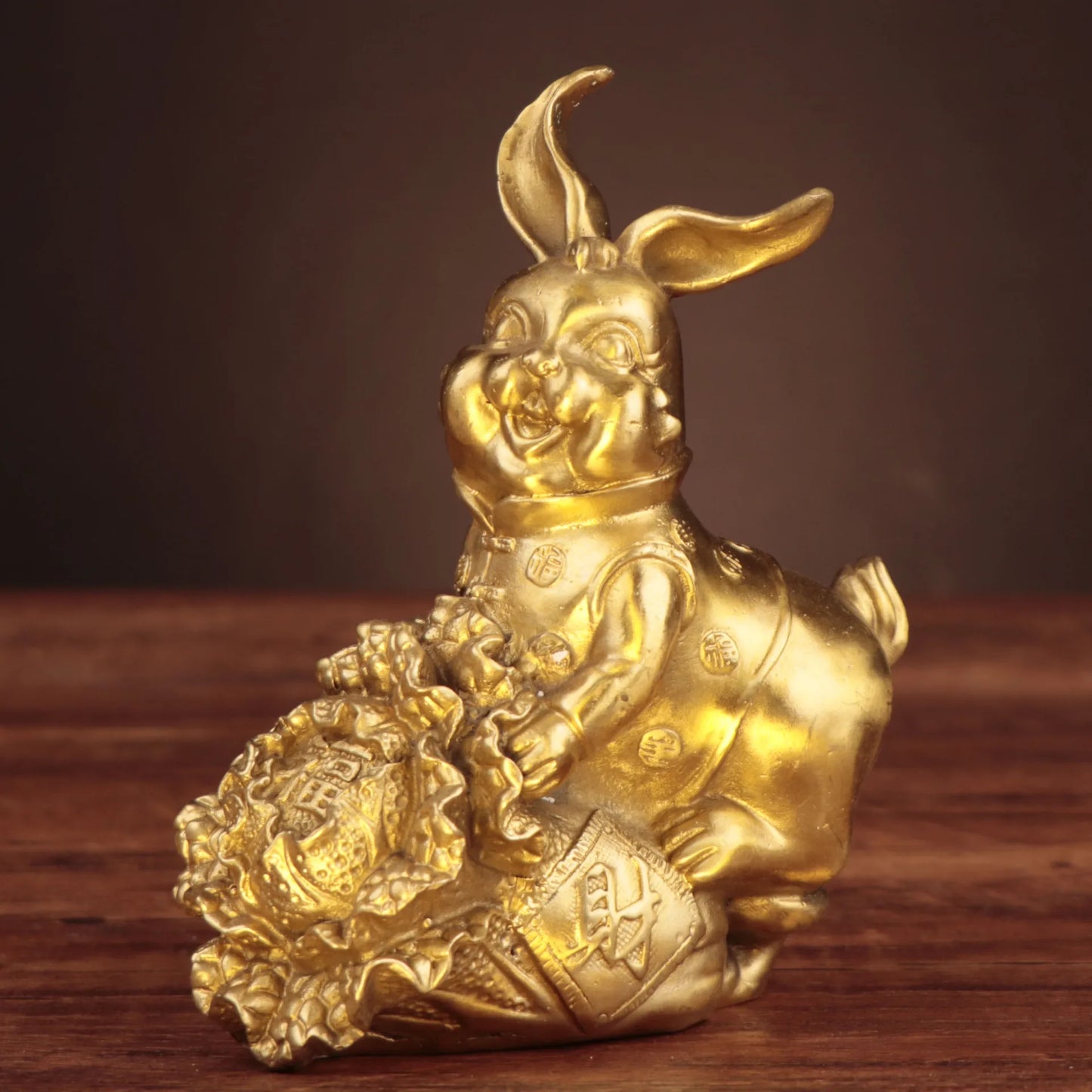 Chinese Collection Carving Brass Wealth FU Rabbit Crafts Decoration Statue A Pair