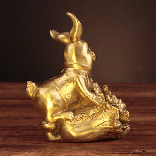 Chinese Collection Carving Brass Wealth FU Rabbit Crafts Decoration Statue A Pair