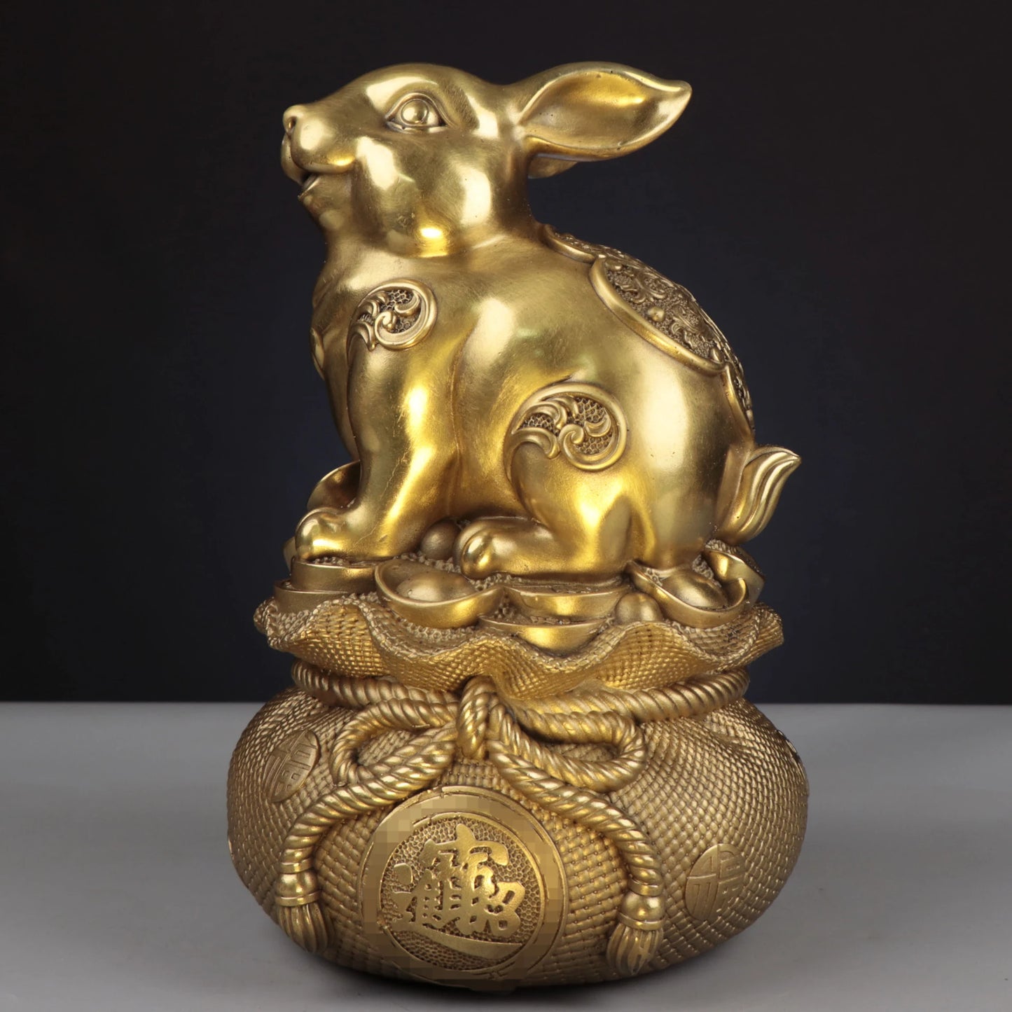 Chinese Collection Carving Brass Wealth Rabbit Crafts Decoration Statue