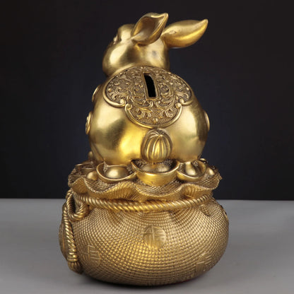 Chinese Collection Carving Brass Wealth Rabbit Crafts Decoration Statue
