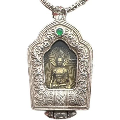Chinese Collection Tibetan Silver Sakyamuni Buddha Statue Amulets Necklace