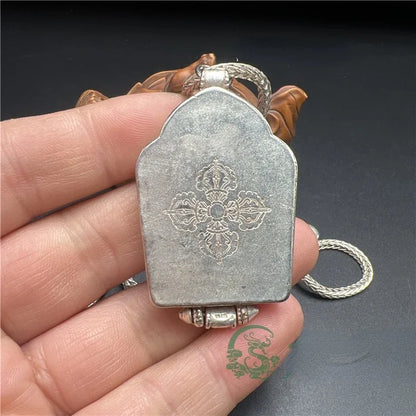 Chinese Collection Tibetan Silver Sakyamuni Buddha Statue Amulets Necklace