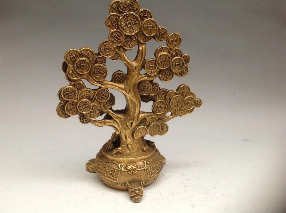 Chinese Copper Feng shui Lucky Wealth Money YuanBao Coin Tree Statue