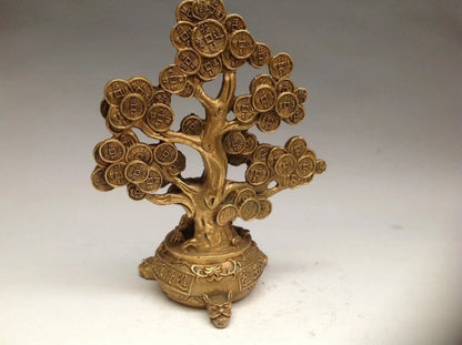 Chinese Copper Feng shui Lucky Wealth Money YuanBao Coin Tree Statue