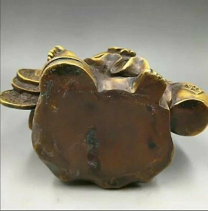 Chinese Copper Fengshui Yuanbao Wealth Happy Laugh Maitreya Buddha Statue