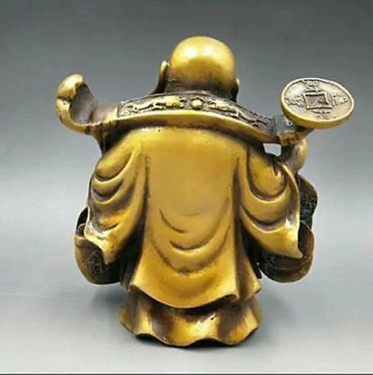 Chinese Copper Fengshui Yuanbao Wealth Happy Laugh Maitreya Buddha Statue