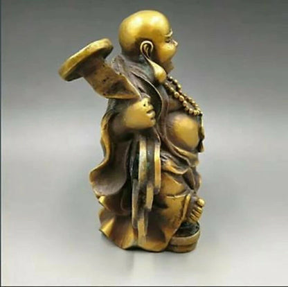 Chinese Copper Fengshui Yuanbao Wealth Happy Laugh Maitreya Buddha Statue