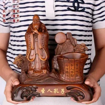 Chinese Creative Peach and Plum Blossoms Fill the World, Sage Confucius Art Pen Holder Business Gift for Teacher's Day Gift