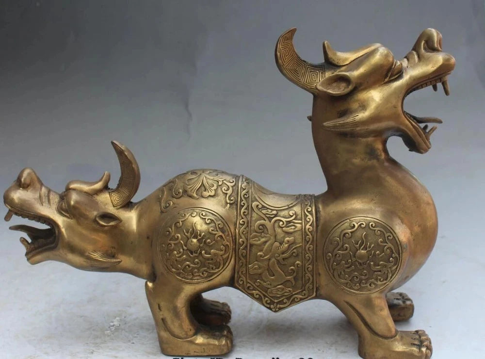 Chinese Double Head Beast Folk Exorcise Evil Spirits Protect Statue