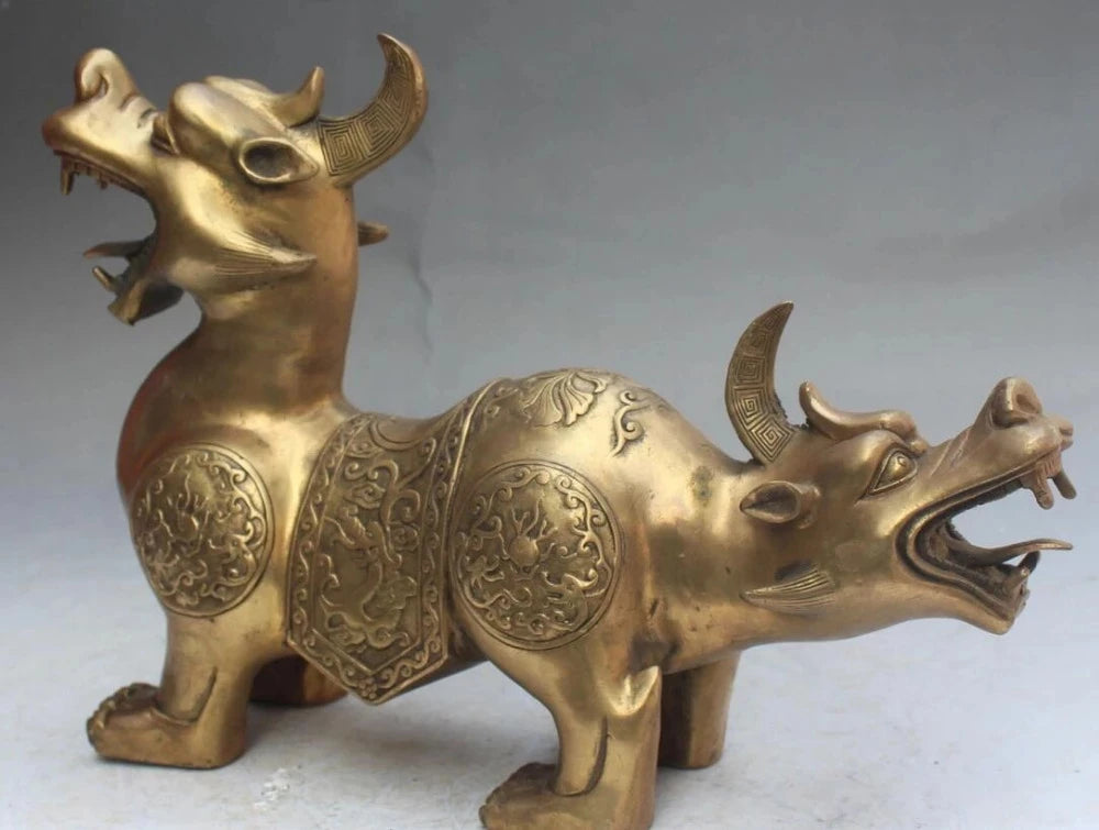 Chinese Double Head Beast Folk Exorcise Evil Spirits Protect Statue