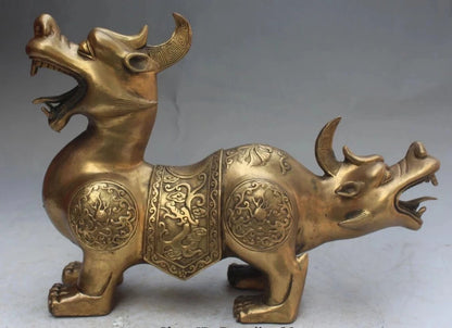 Chinese Double Head Beast Folk Exorcise Evil Spirits Protect Statue