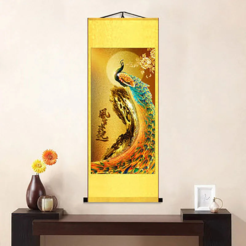Chinese Elegant Art Peacock Phoenix Painting Wall Art Hanging Scroll Living Room Corridor Decoration