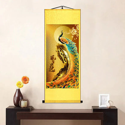 Chinese Elegant Art Peacock Phoenix Painting Wall Art Hanging Scroll Living Room Corridor Decoration