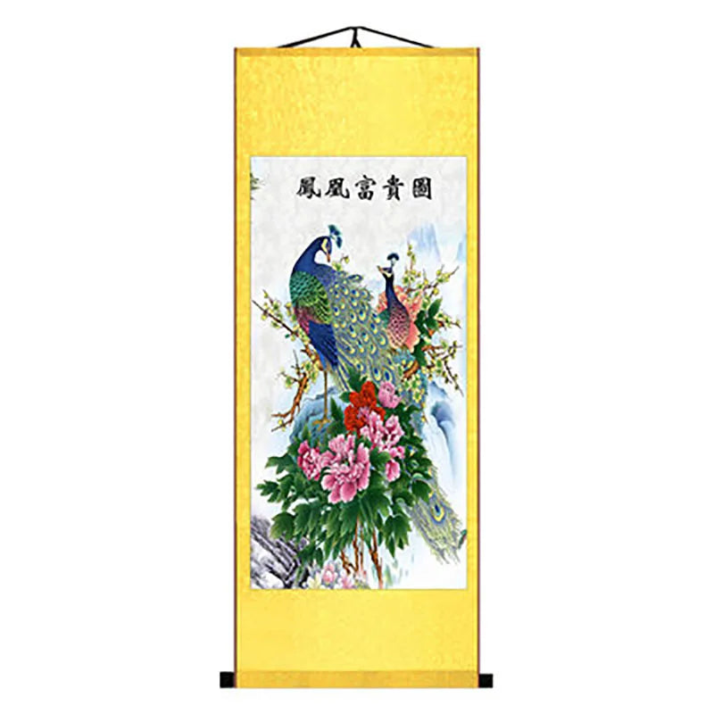 Chinese Elegant Art Peacock Phoenix Painting Wall Art Hanging Scroll Living Room Corridor Decoration