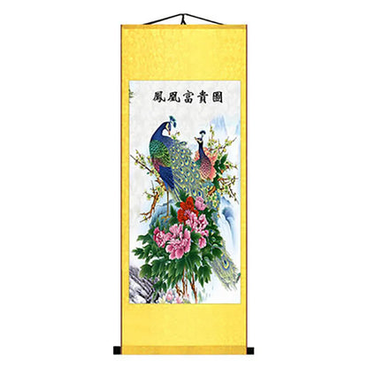 Chinese Elegant Art Peacock Phoenix Painting Wall Art Hanging Scroll Living Room Corridor Decoration