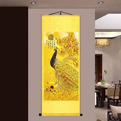 Chinese Elegant Art Peacock Phoenix Painting Wall Art Hanging Scroll Living Room Corridor Decoration