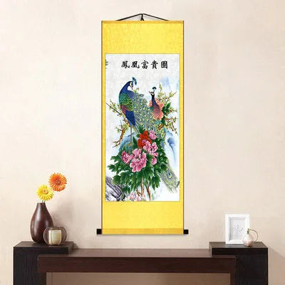 Chinese Elegant Art Peacock Phoenix Painting Wall Art Hanging Scroll Living Room Corridor Decoration