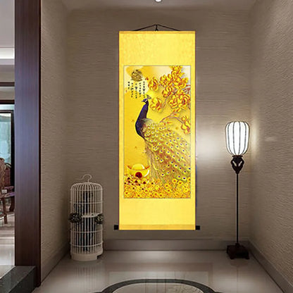 Chinese Elegant Art Peacock Phoenix Painting Wall Art Hanging Scroll Living Room Corridor Decoration