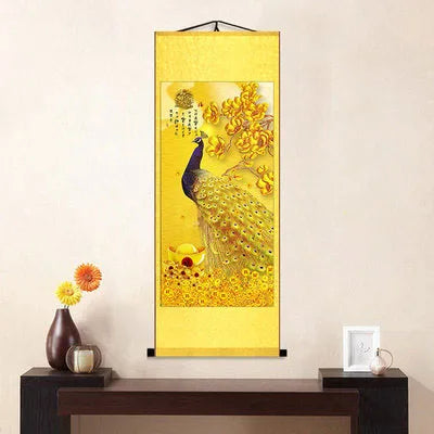 Chinese Elegant Art Peacock Phoenix Painting Wall Art Hanging Scroll Living Room Corridor Decoration