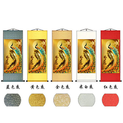 Chinese Elegant Art Peacock Phoenix Painting Wall Art Hanging Scroll Living Room Corridor Decoration