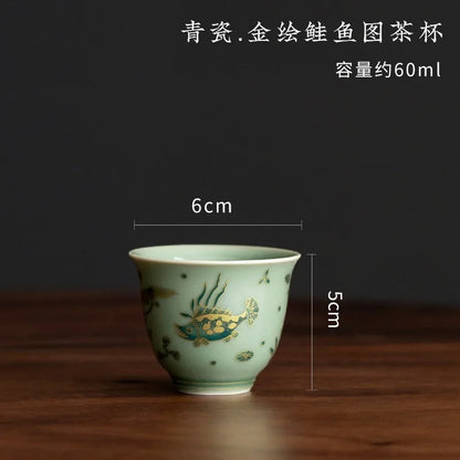 Chinese Elegant Gaiwan for Tea Jingdezhen Celadon Kung Fu Tea Tureen Handmade Ceramic Teaware Sancai Tea Bowl Cups