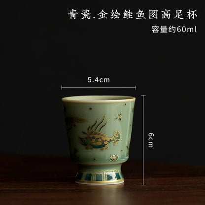 Chinese Elegant Gaiwan for Tea Jingdezhen Celadon Kung Fu Tea Tureen Handmade Ceramic Teaware Sancai Tea Bowl Cups