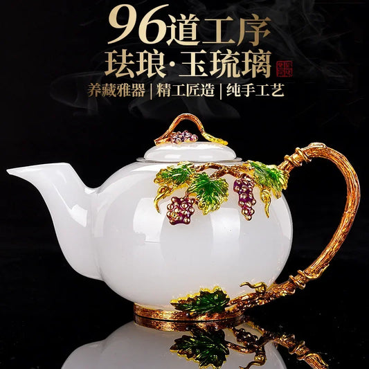 Chinese Enamel Glazed Teapot Office Teapot White Porcelain Jade Teapot Kungfu Tea Set Accessories Single Pot Tea Dispenser