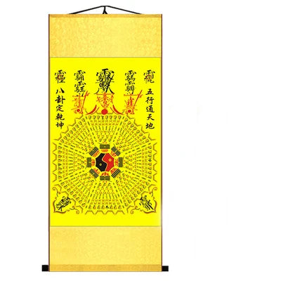 Chinese Exorcism Tool Eight Diagram Wall Art Hanging Silk Scroll Painting for Ward Off Evil Energy LIving Room Decoration