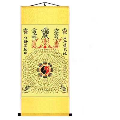 Chinese Exorcism Tool Eight Diagram Wall Art Hanging Silk Scroll Painting for Ward Off Evil Energy LIving Room Decoration