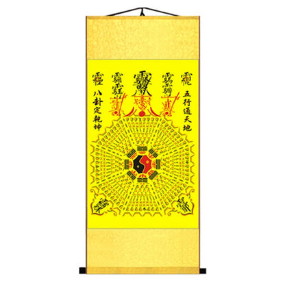 Chinese Exorcism Tool Eight Diagram Wall Art Hanging Silk Scroll Painting for Ward Off Evil Energy LIving Room Decoration