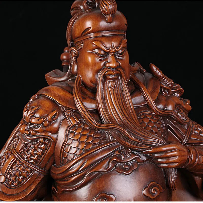 Chinese Exquisite Hand-carved Guan Yu Carving Boxwood Statue 1