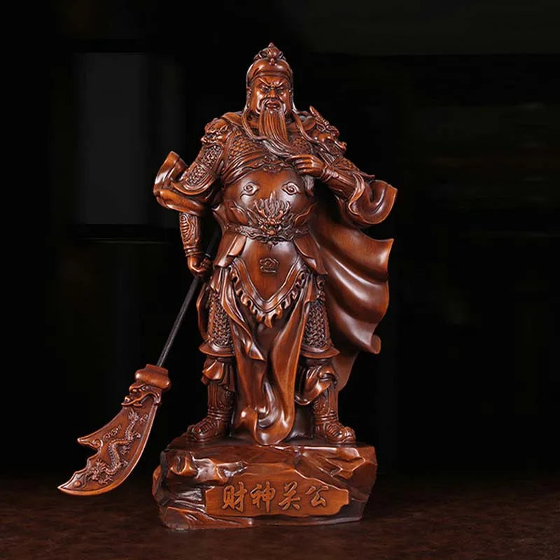 Chinese Exquisite Hand-carved Guan Yu Carving Boxwood Statue 1