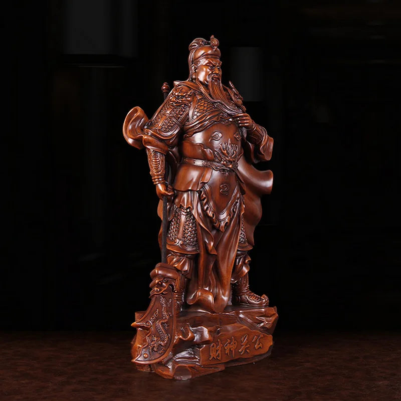 Chinese Exquisite Hand-carved Guan Yu Carving Boxwood Statue 1