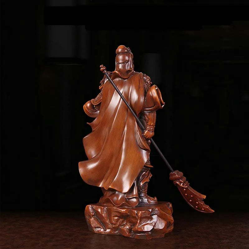 Chinese Exquisite Hand-carved Guan Yu Carving Boxwood Statue 1