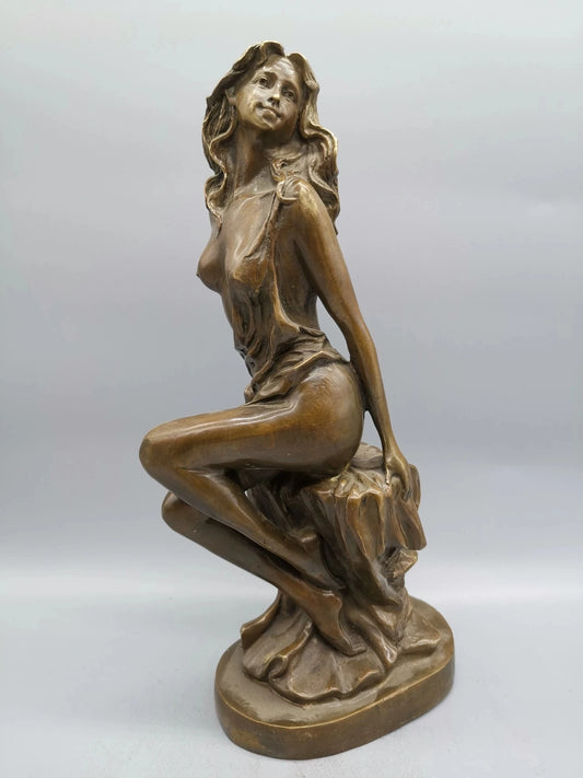 Chinese Exquisite Natural bronze Hand-carved Beauty Statue Brass
