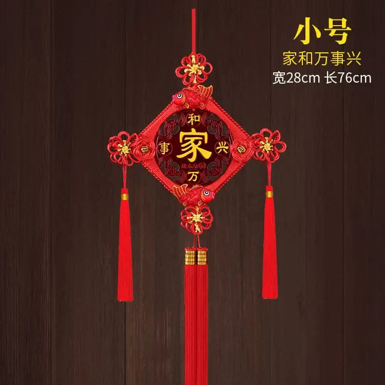 Chinese Feng Shui Peach wood Knock Handmade Red Enless Knot Home Decor Hanging Decoration Lucky Ornaments For Door  Christmas