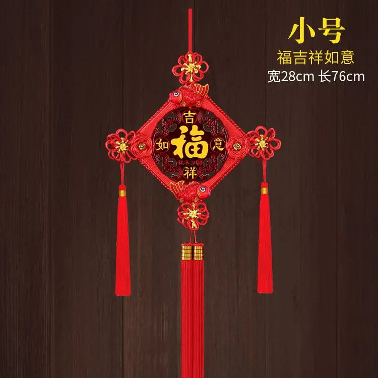 Chinese Feng Shui Peach wood Knock Handmade Red Enless Knot Home Decor Hanging Decoration Lucky Ornaments For Door  Christmas