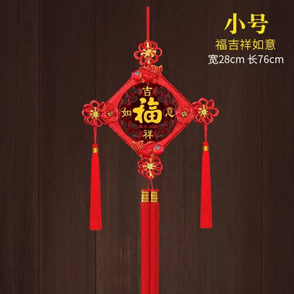 Chinese Feng Shui Peach wood Knock Handmade Red Enless Knot Home Decor Hanging Decoration Lucky Ornaments For Door  Christmas